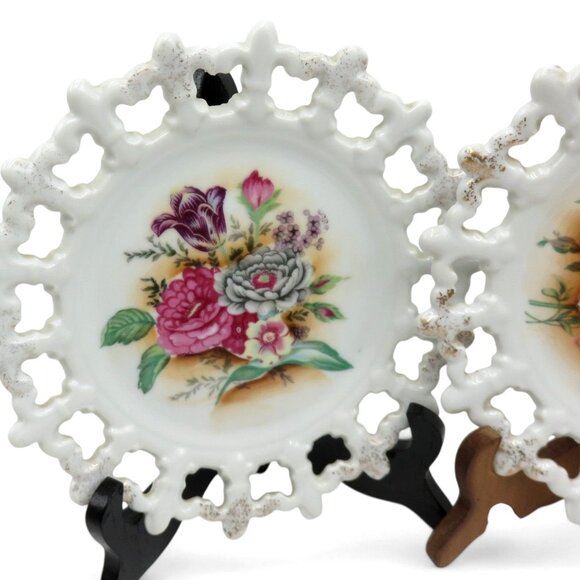 ESD Japan Reticulated Floral Ceramic Plates Set of 3 Vintage 8" - Picture 9 of 13